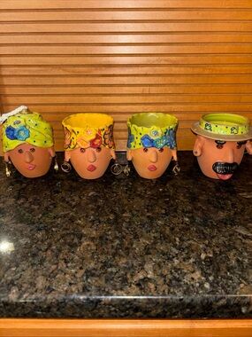 Handcrafted Bird Brain Floral Face Planter Pots - Set of 4